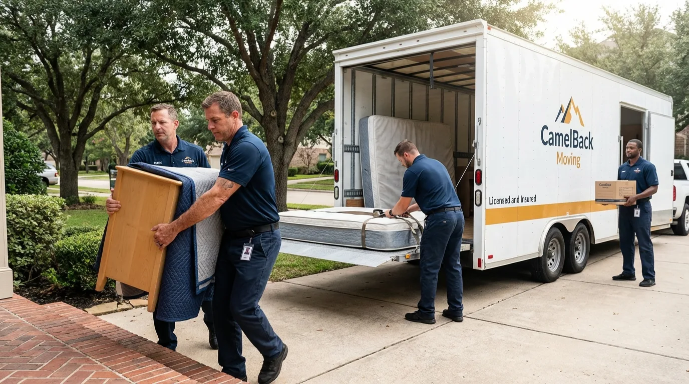 Crew loading residential truck for cross-state move from Temecula, CA